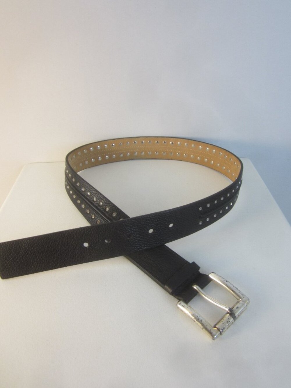 NEW Michael Kors Women M Black Leather Belt Rhinestones Fits Waist 32" - 36"